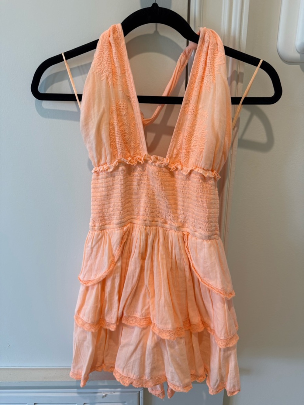 LoveShackFancy Peach Halter Tied Summer Dress Size Small